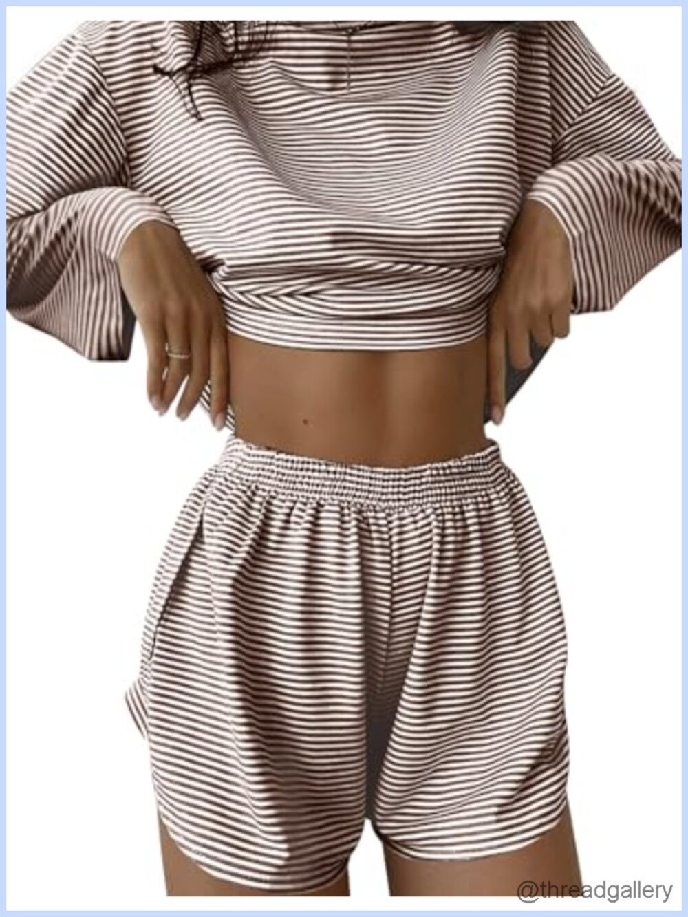 Womens 2 Piece Pajama Set Long Sleeve Top & Split Shorts Lounge Sleepwear